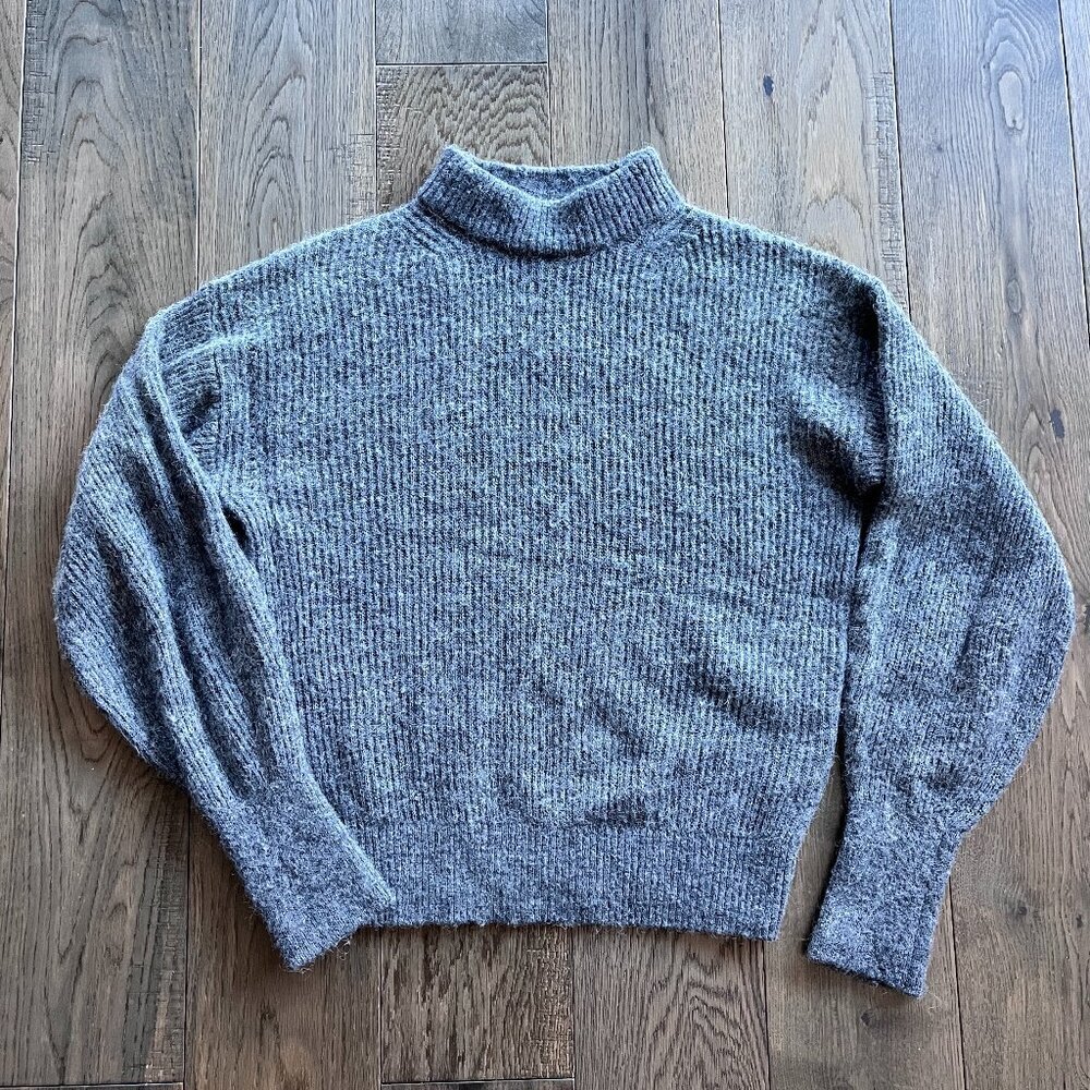Quince Merino Alpaca Blend Ribbed Mock Neck Sweater Gray Size XS Soft Cozy